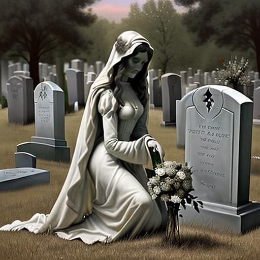 Ethereal Ghost Mourning at Tombstone, Sargent Style