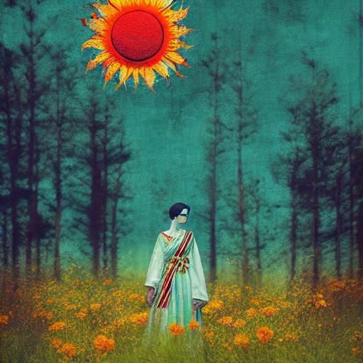 Radiant Sun Queen Screen Print in Mixed Media