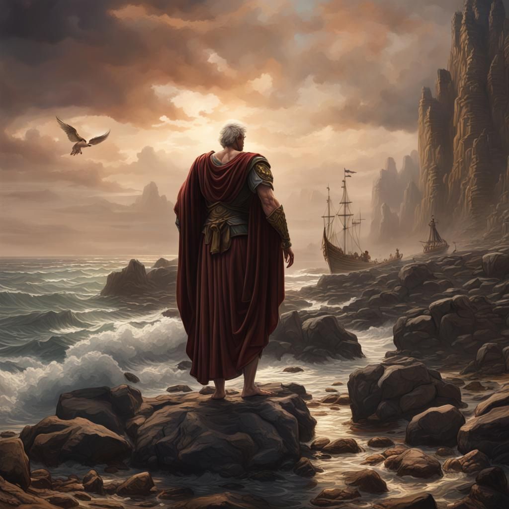 Apostle John and Angel on Rocky Beach