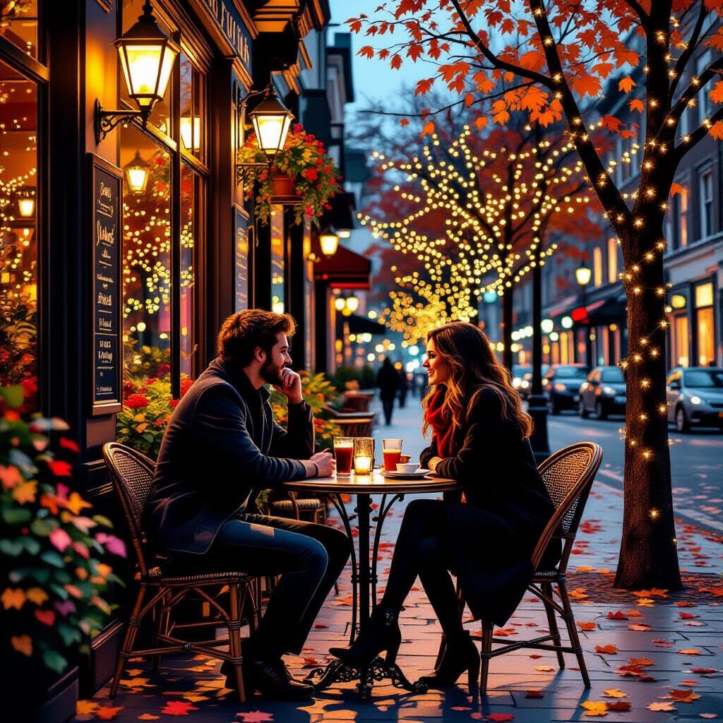 Cozy Cafe Scene in Street Art Style