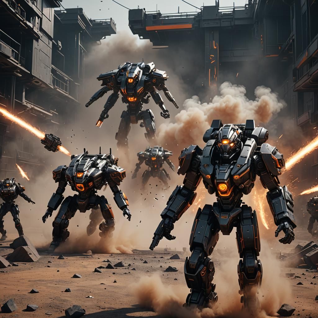 Futuristic Mech Warrior in Action: Sci-Fi Scene