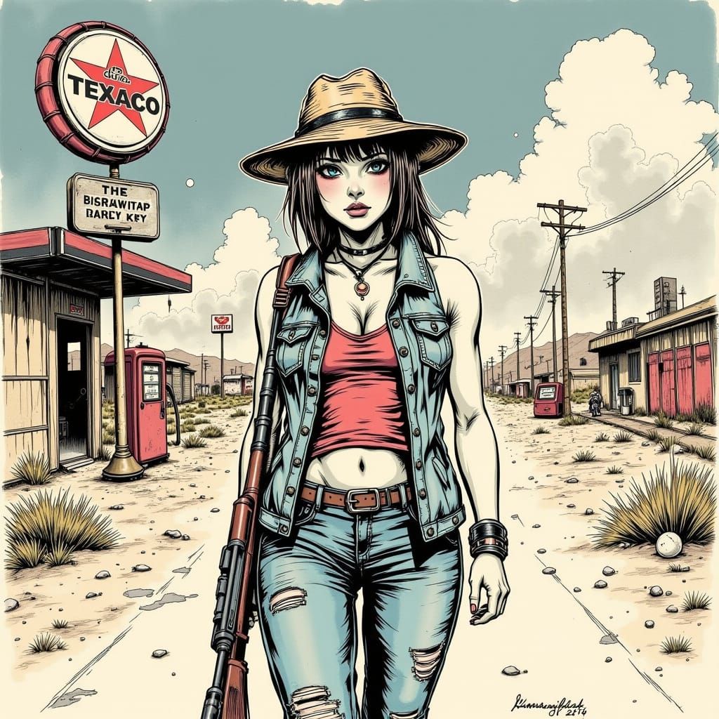 Hopeful Woman Walks Through Burning Cityscape