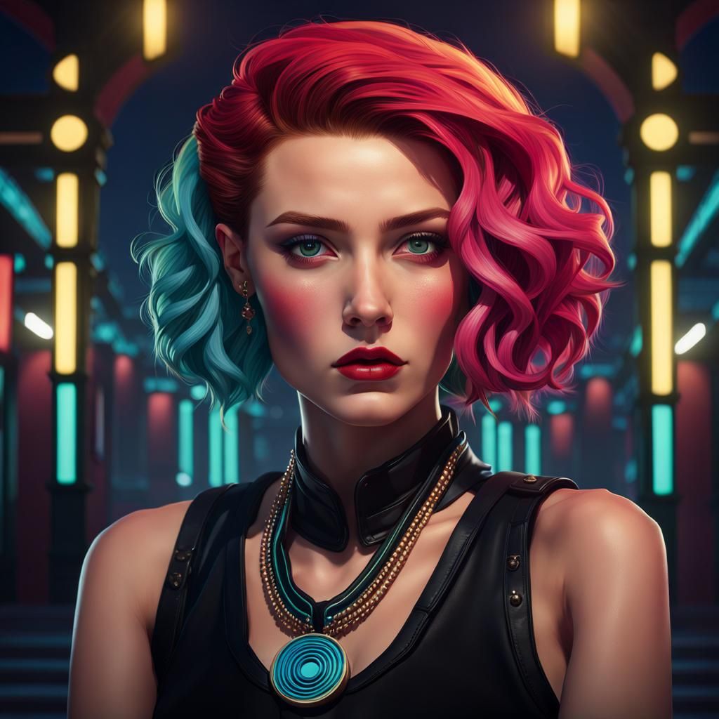 Detailed Portrait: Goth, Punk, Grunge in Art Deco Style