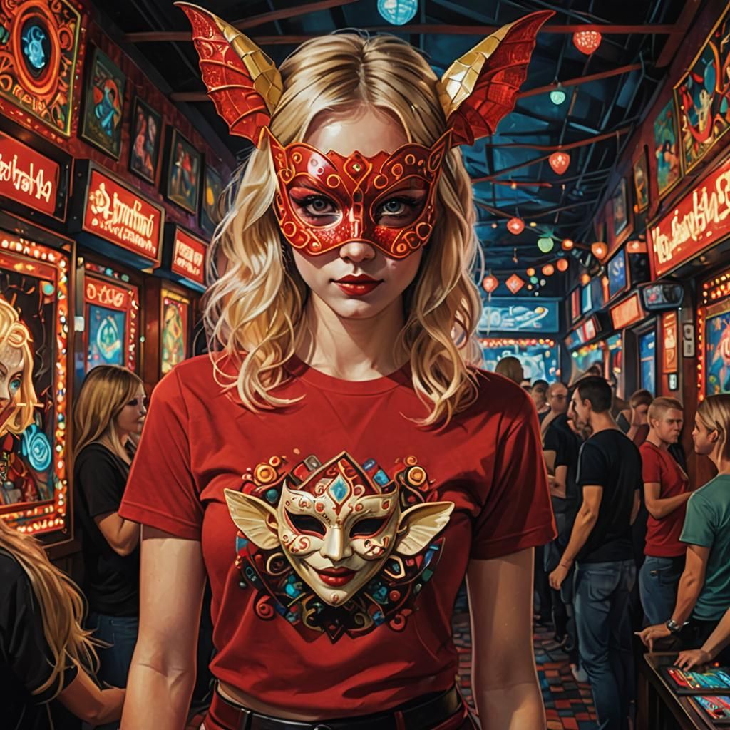 Girl in Red at Nightclub in Rococo Surrealism Style