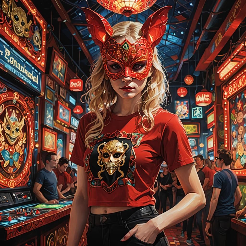 Girl in Red at Nightclub, Rococo Surrealism Style