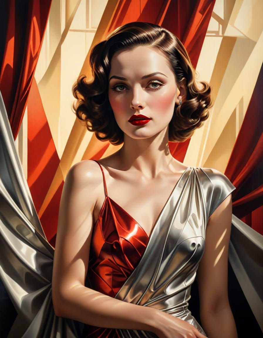 Glamorous Art Deco Woman Portrait by Sunlit Window