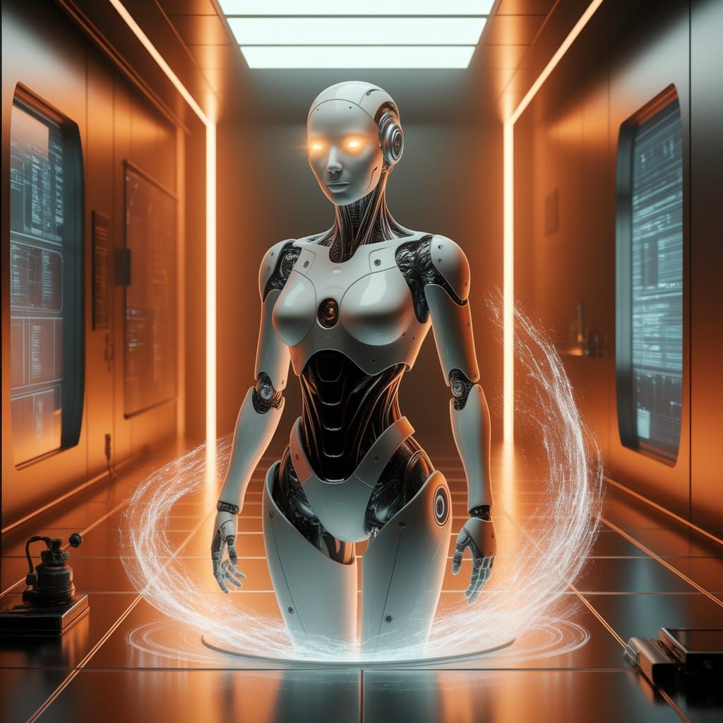 Cybernetic Life Form Emerges in Futuristic Lab Scene