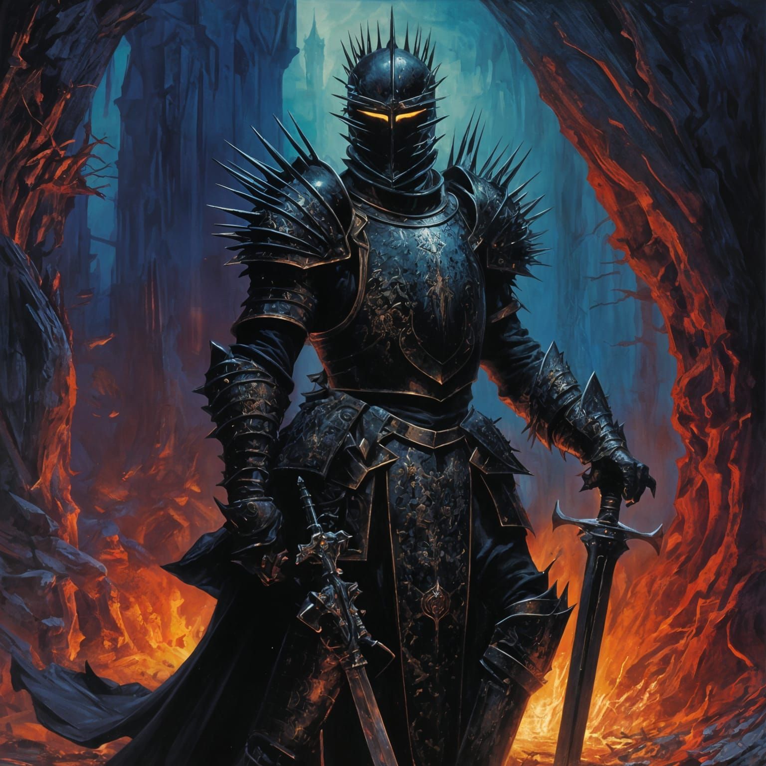 Creepy Knight in Black Spiked Armor