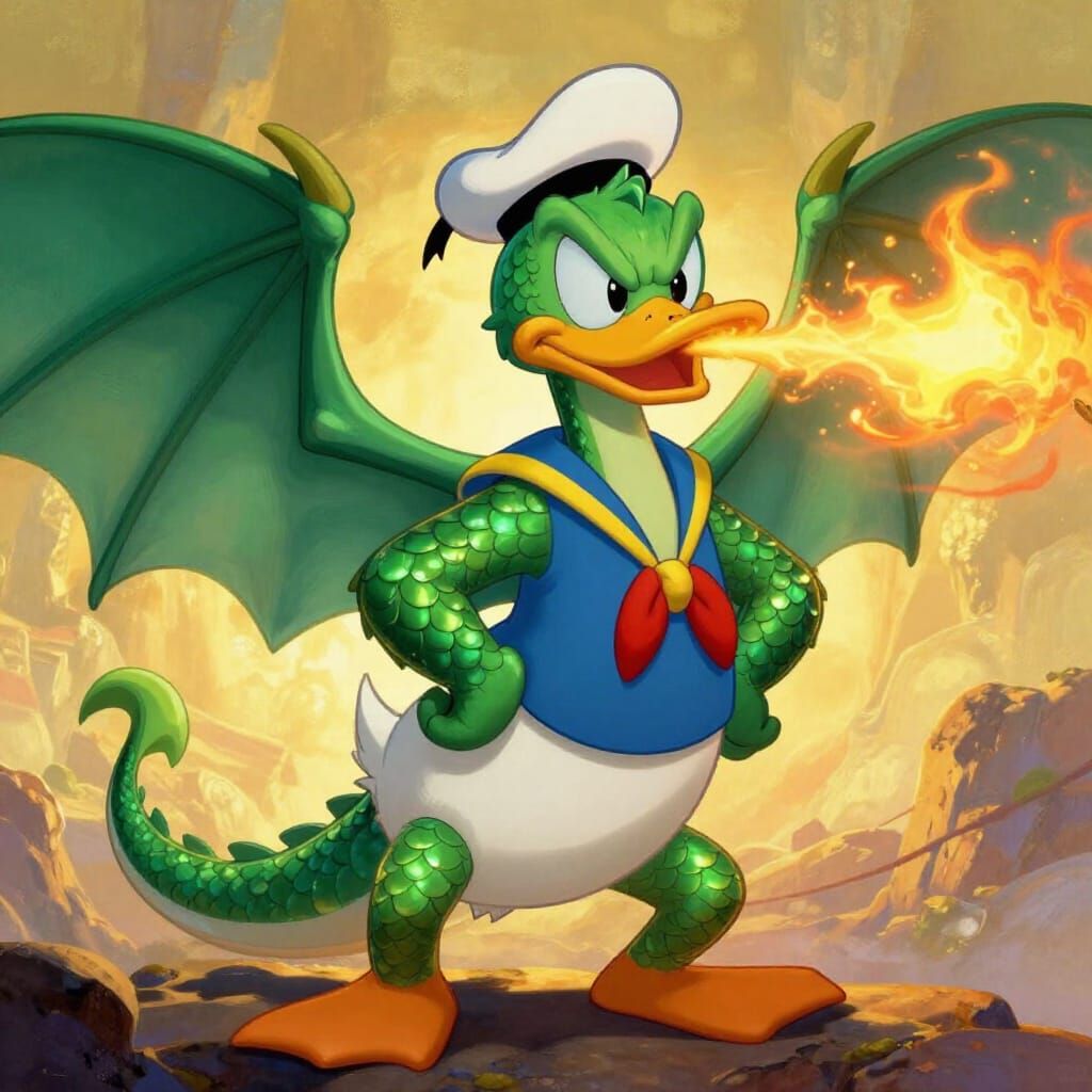 Donald Duck Reimagined as a Majestic Green Dragon
