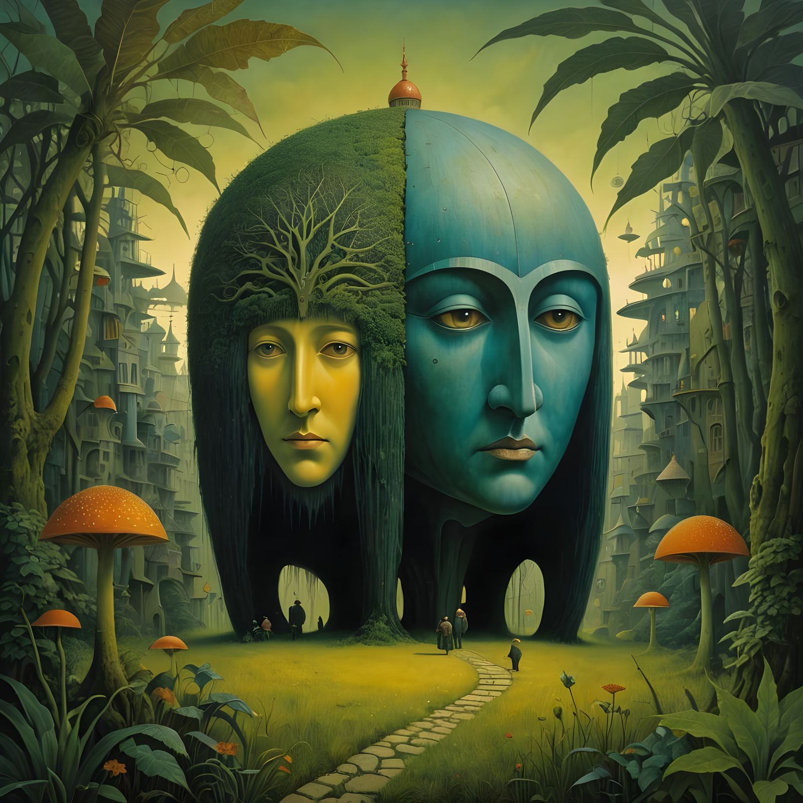 Surreal Friends Sharing Thoughts in Magic Realism Style