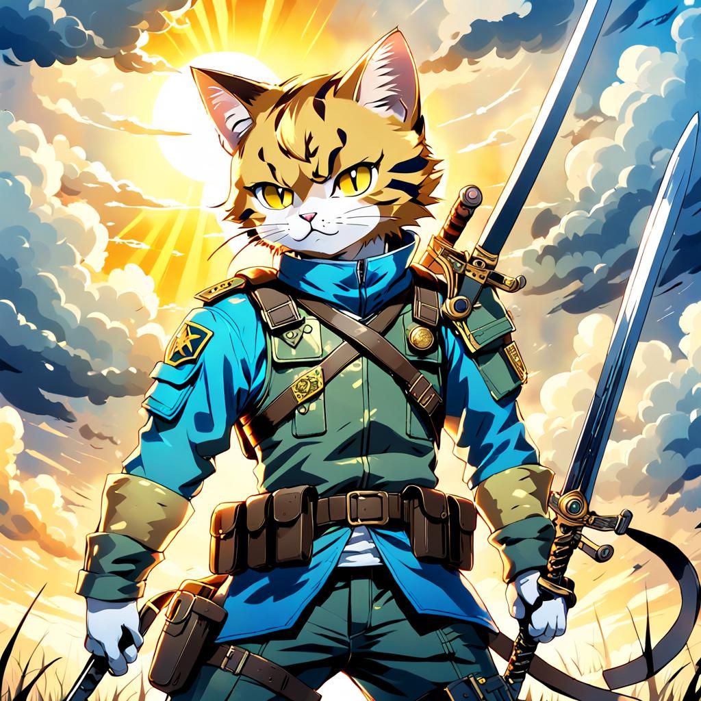 Anime Cat Army Ranger with Swords