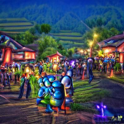 Village Night Life Festival in Comic Style, 8K