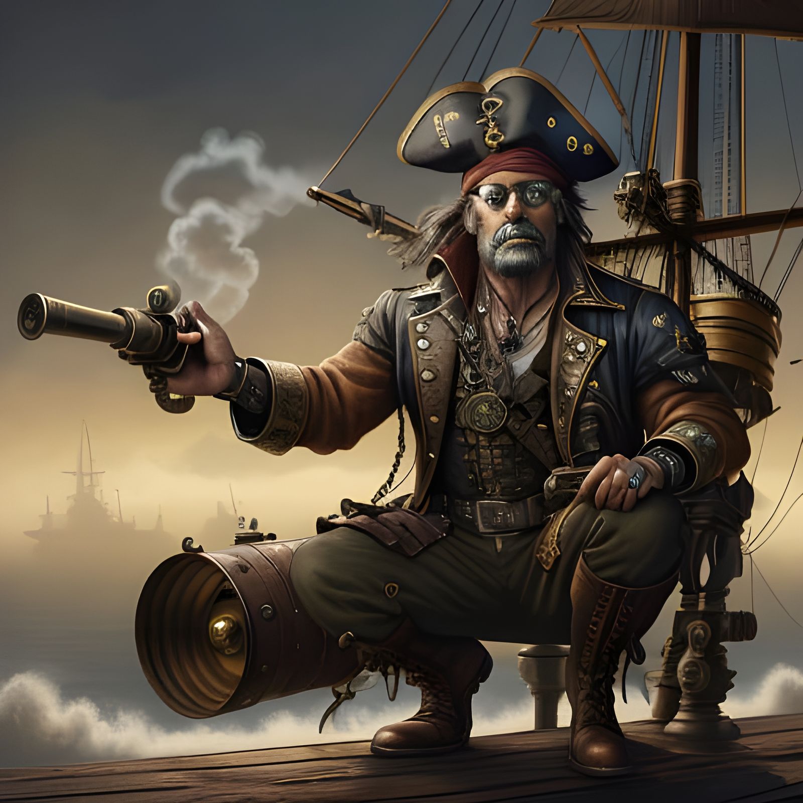 Steampunk Pirate Captain in Vibrant Oil Painting