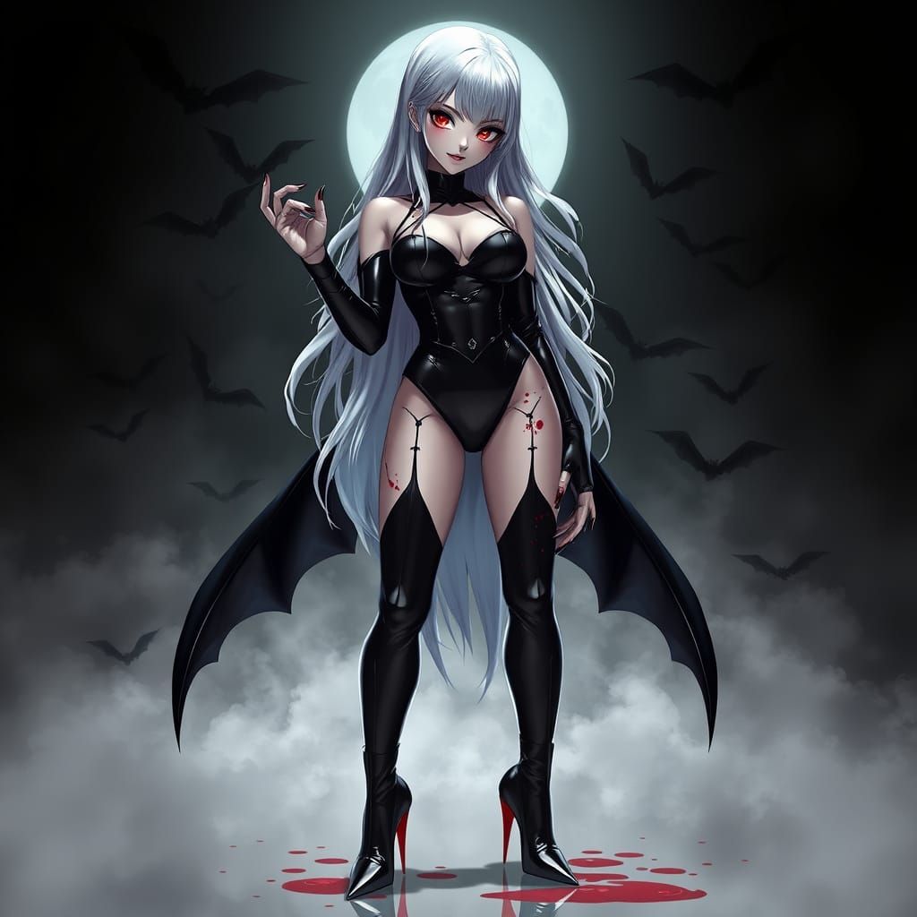 Latino Vampire Goddess in Dark Anime Style