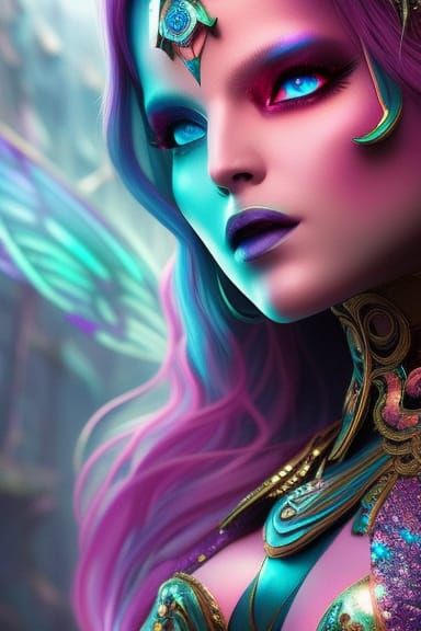 Cyberpunk Fairy Portrait with Neon Highlights