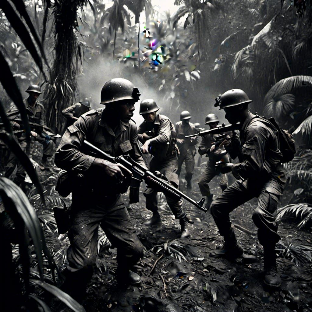 Intense Jungle Warfare Scene in War Photography Style