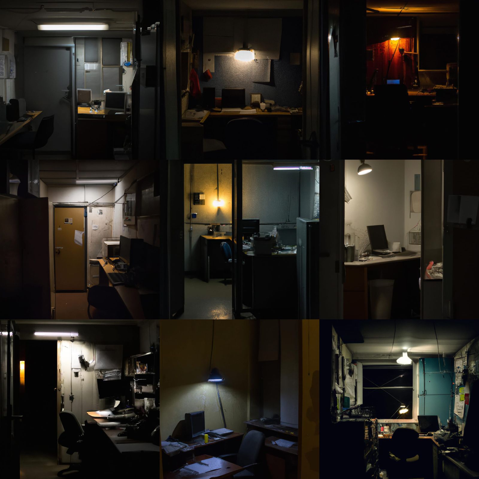 Dark Security Room with Ajar Door at Night