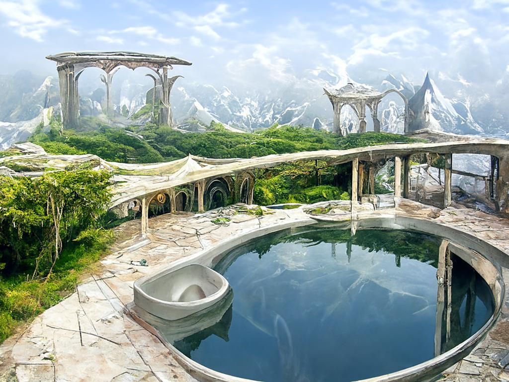 Elaborate Elven Bathhouse in a Transcended World