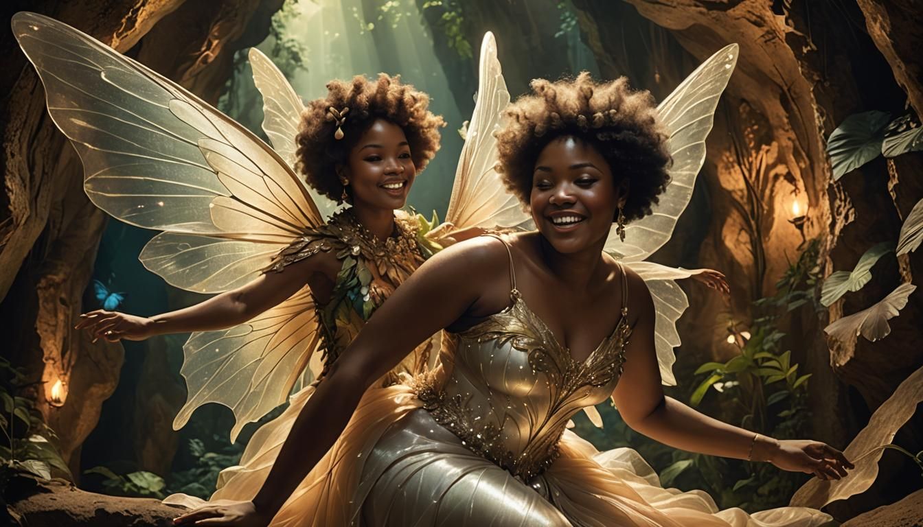 Ethereal Afro-Cuban Fairy in Art Deco Cave
