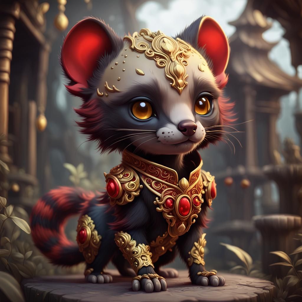 Red and Gold Civet Chibi Art