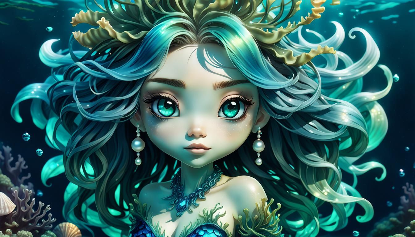 Underwater Chibi Water Witch in Anime Style