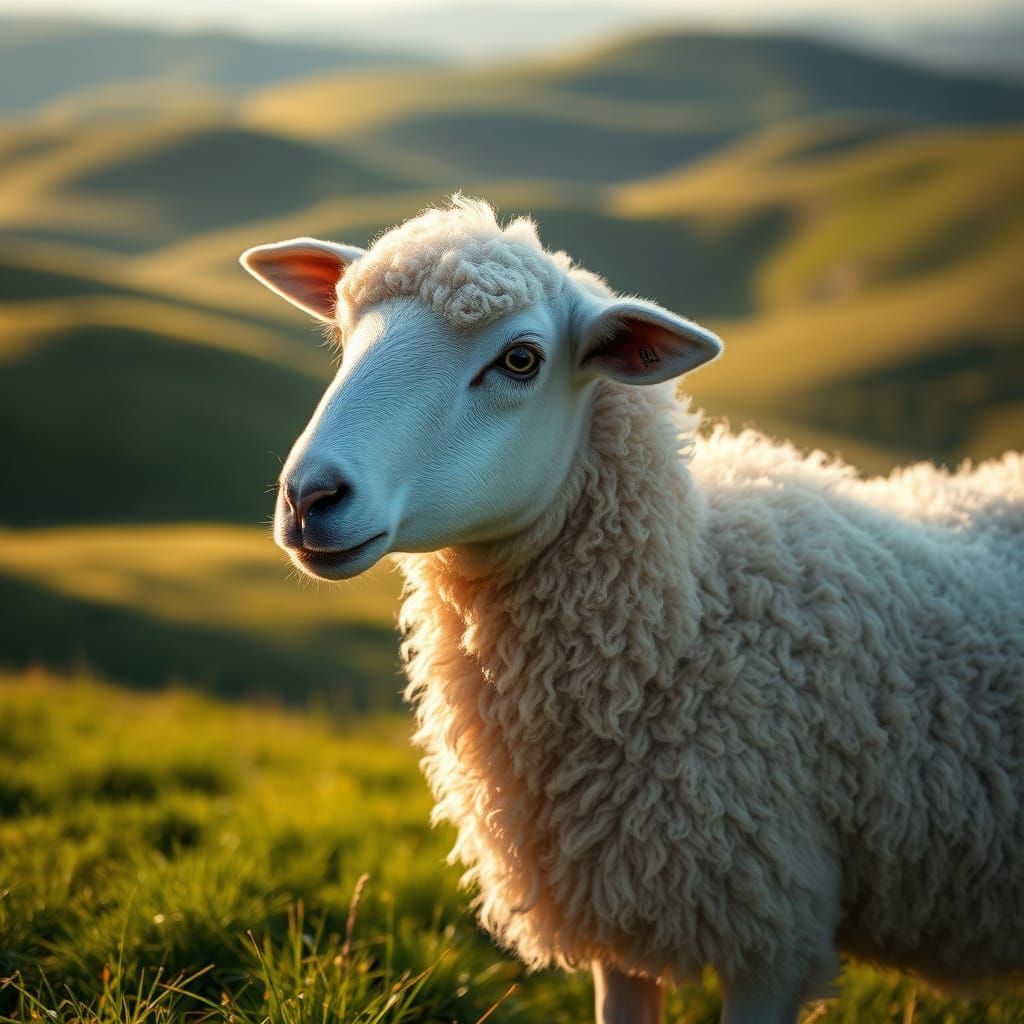Serene Ewe in Emerald Landscape
