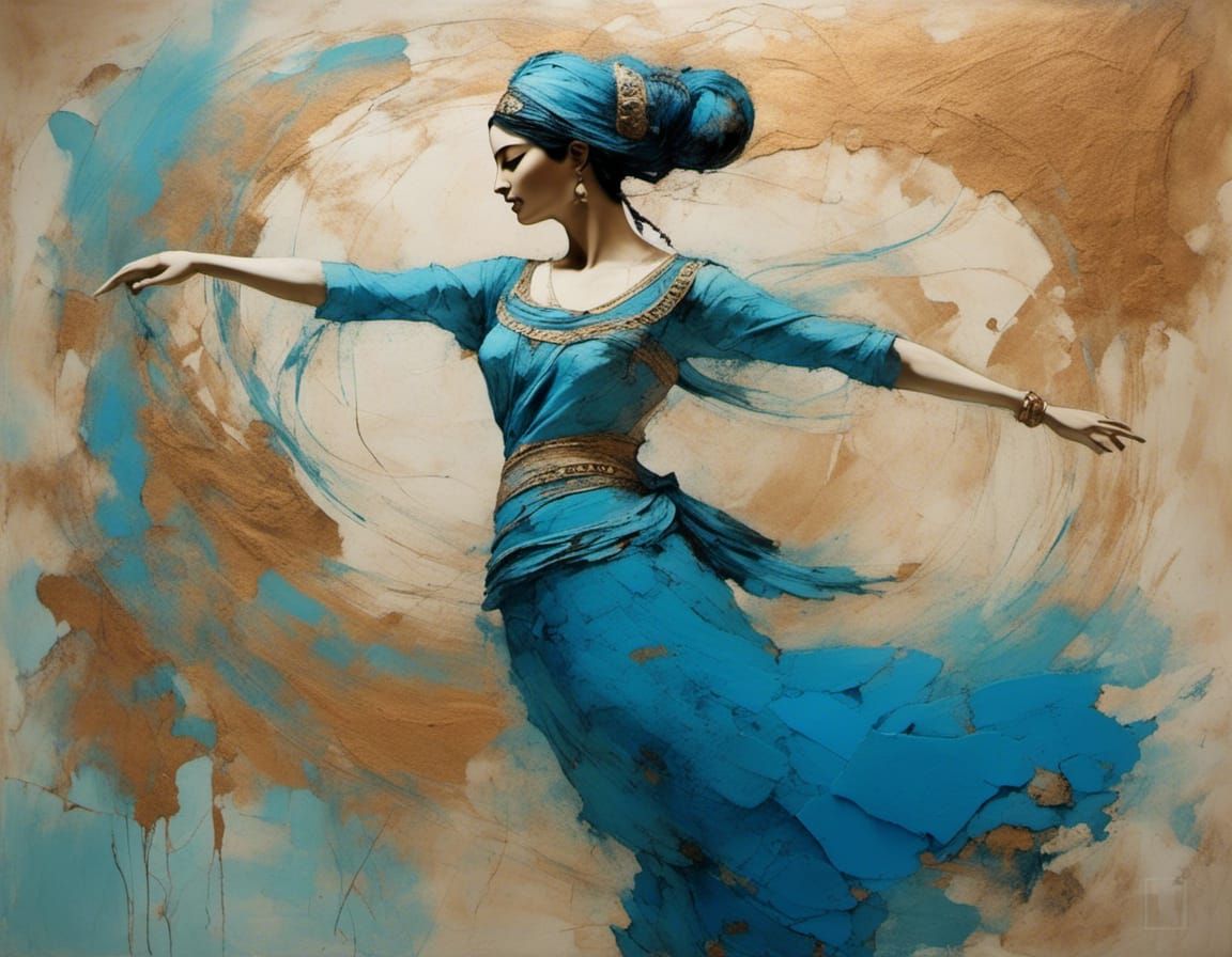 Minoan Blue Lady Dancing Before a Fresco