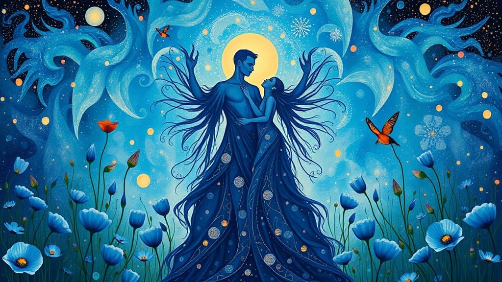 Ethereal Figure Embodied in Dreamlike Landscape