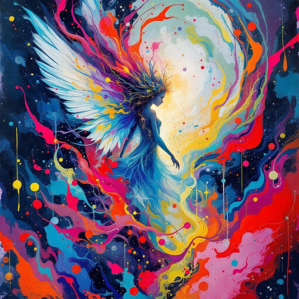 Mystical Sylph in Vibrant Graffiti Dreamscape