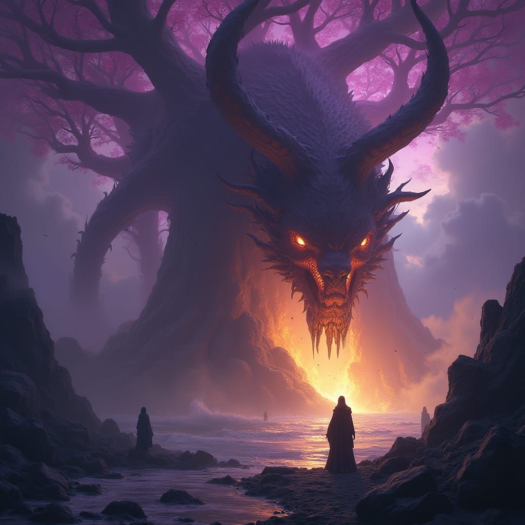 Ethereal Dark Fantasy Wrym Under the World Tree