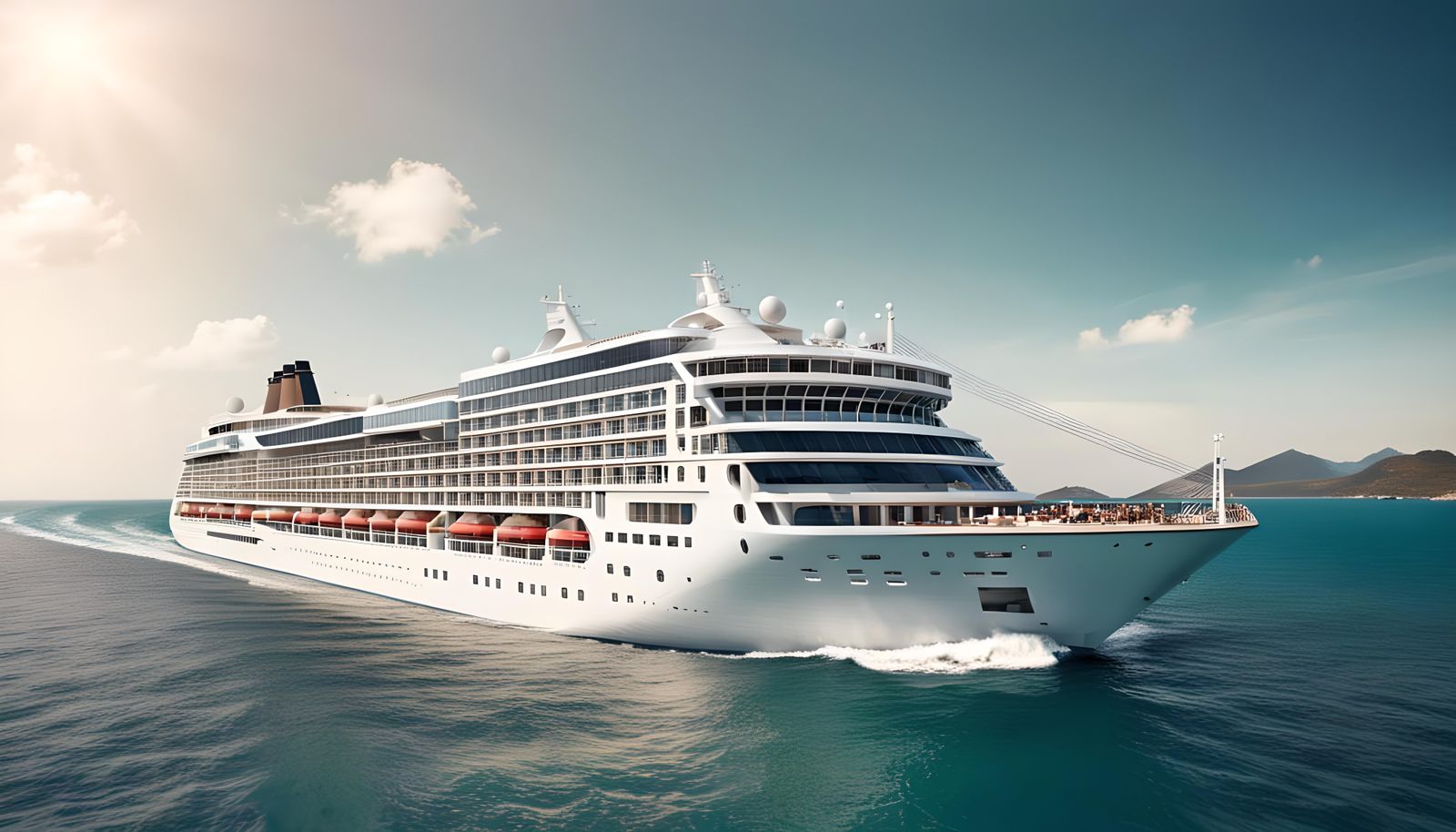 Luxury Passenger Ship Sailing Near Beautiful Island