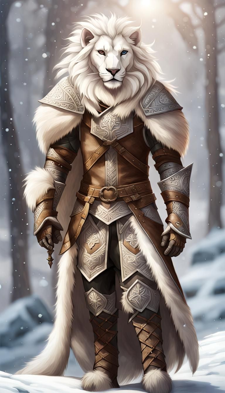 Anthropomorphic White Lion Ranger in Detailed Armor