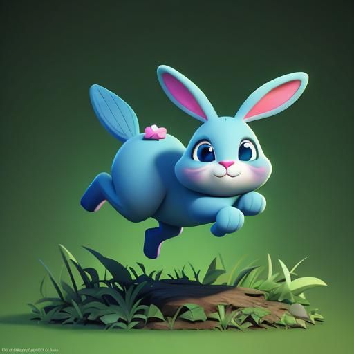 Cute Bunny Leaping in Forest: 3D Digital Art