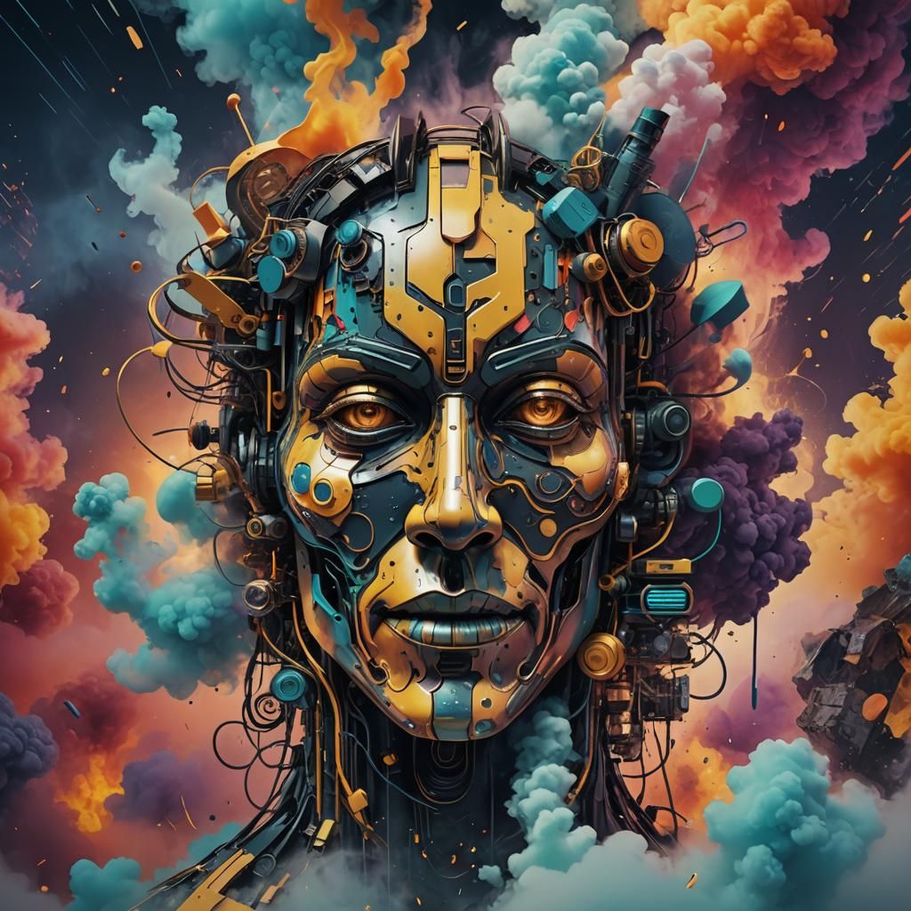 Abstract Vaporwave Face for Techno Party Poster