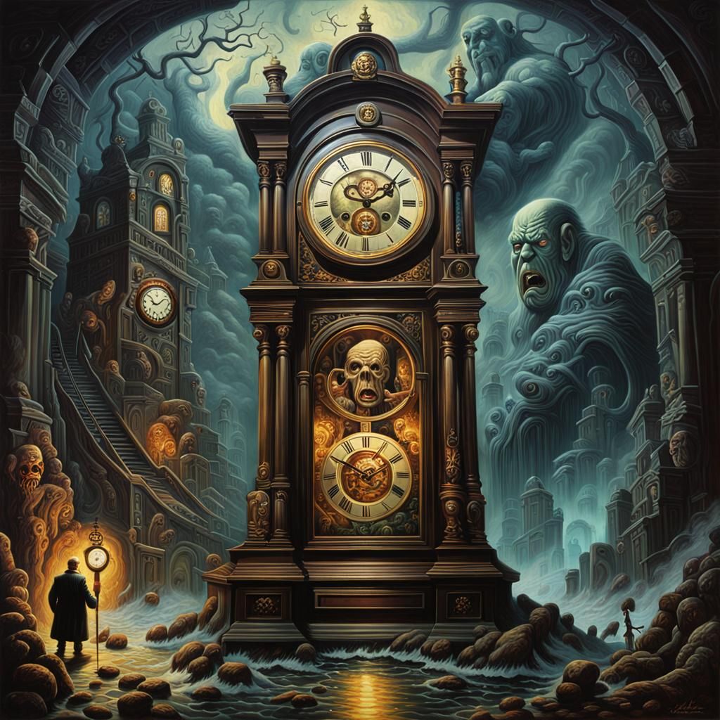 Ominous Grandfather Clock in Dark Fantasy Style