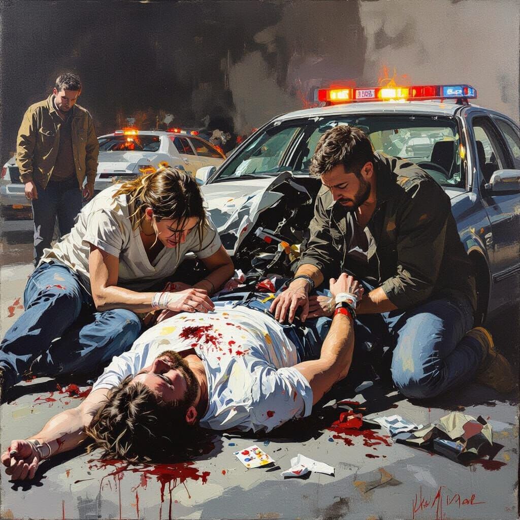 Car Crash Scene with Injured People