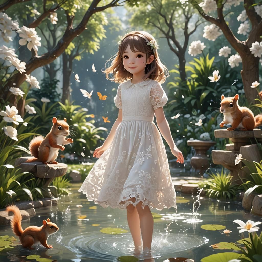 Cute Girl in Garden: 3D Anime Art