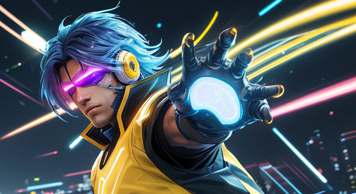 Teen Anime Hero Speeds Through Vibrant Neon City