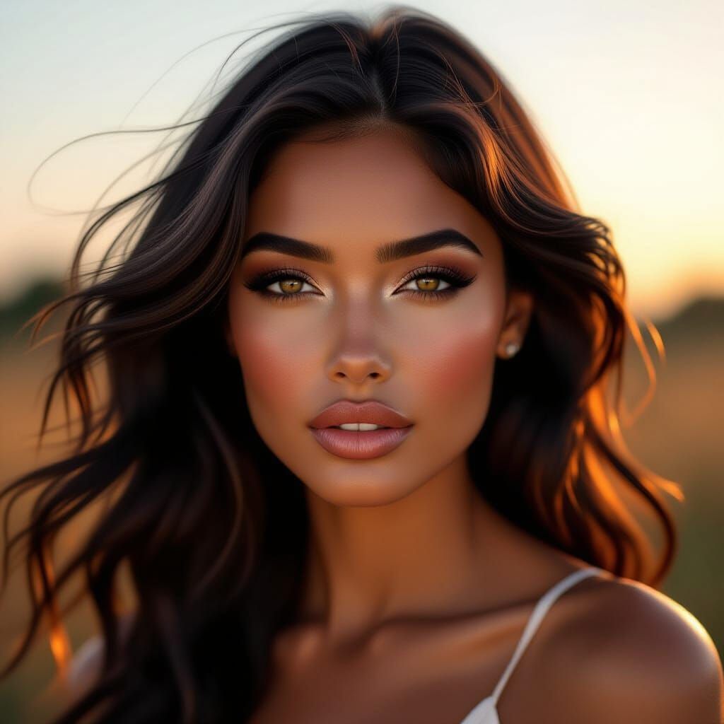 Abstract 3D Portrait of a Black Woman in Golden Hour Light