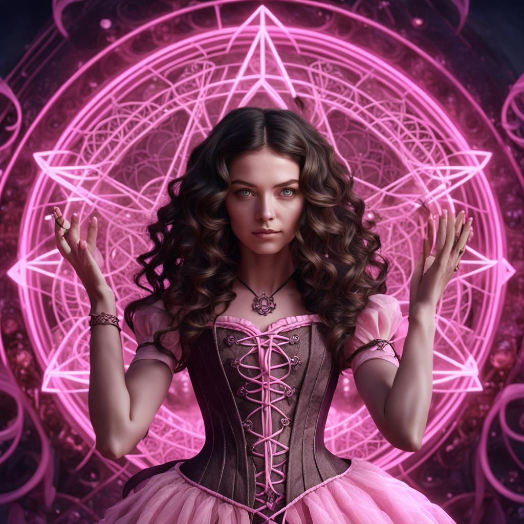 Geometric Witch Casting Spell in Detailed Matte Painting