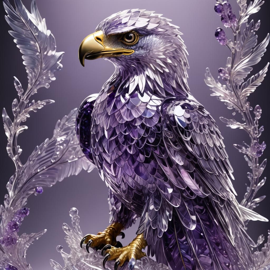 Bioluminescent Crystal Eagle Soaring in Twilight Sky