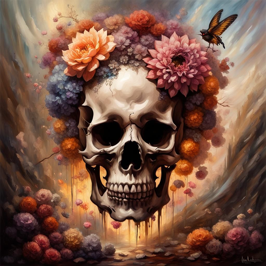 Skulls, Butterflies and Flowers