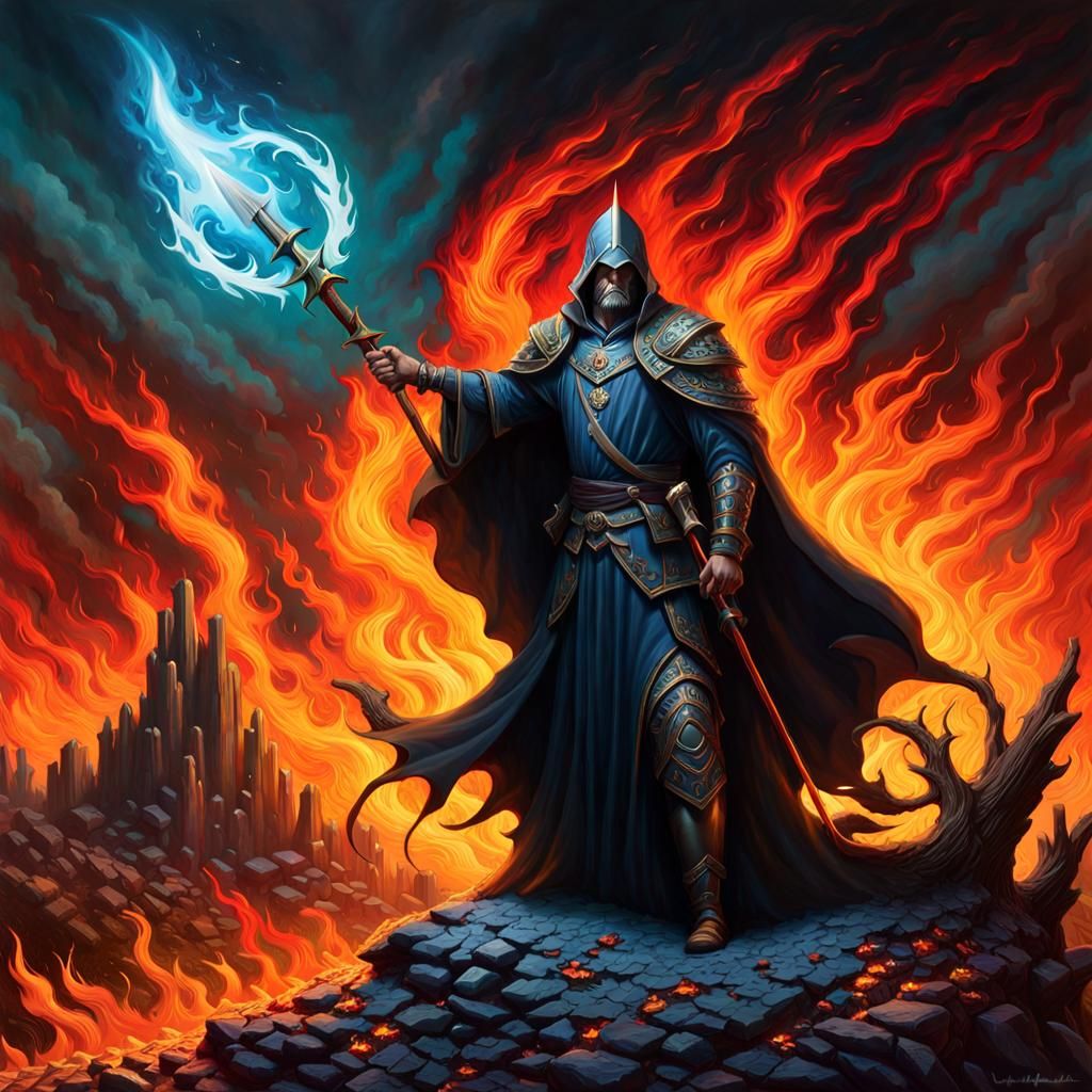 Nazgul in Glowing Mist Landscape as Oil Gouache