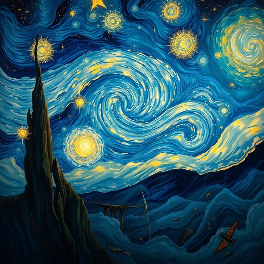 Dreamy Celestial Landscape with Swirling Clouds and Shimmeri...