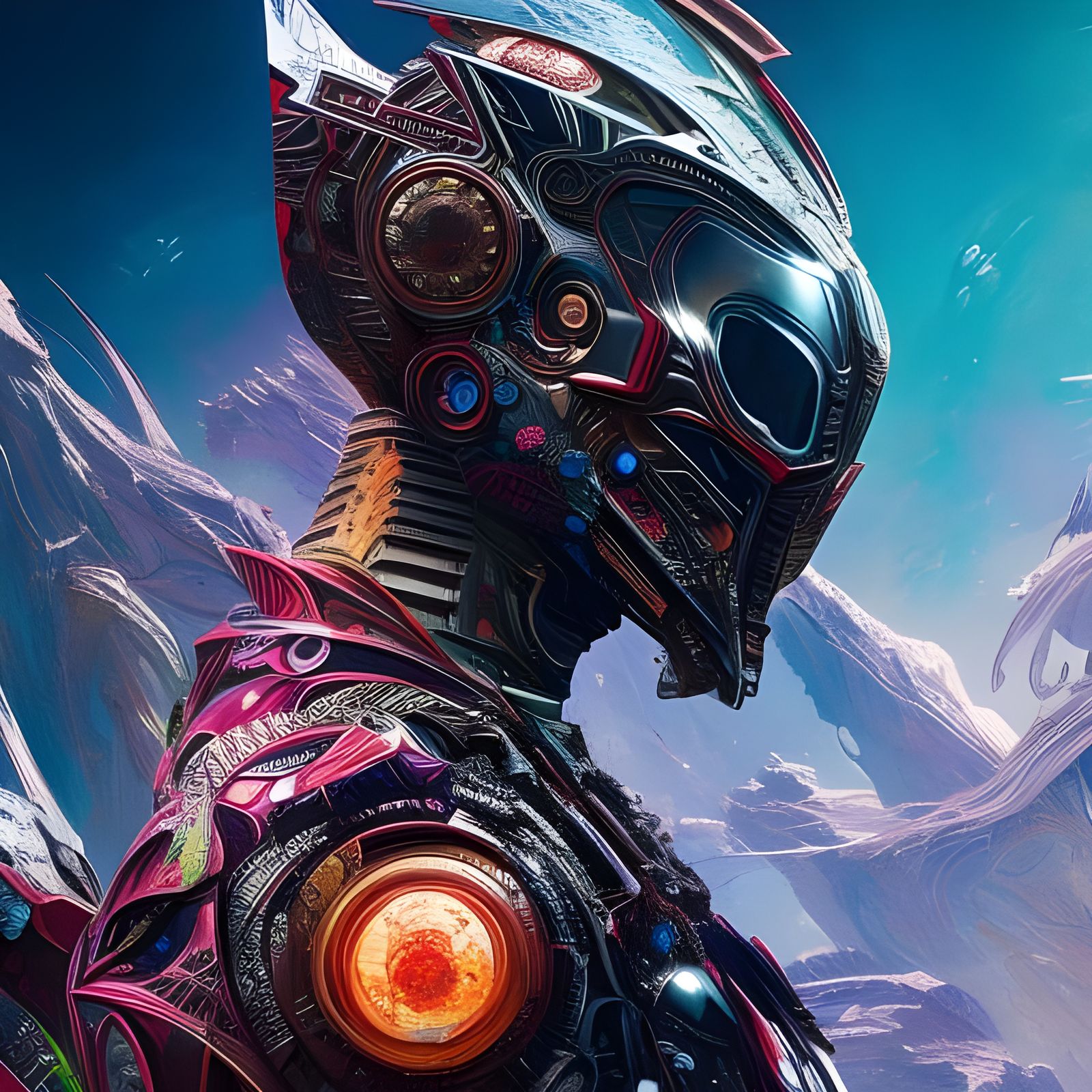 Futuristic Biomechanical Figure in Digital Art Style