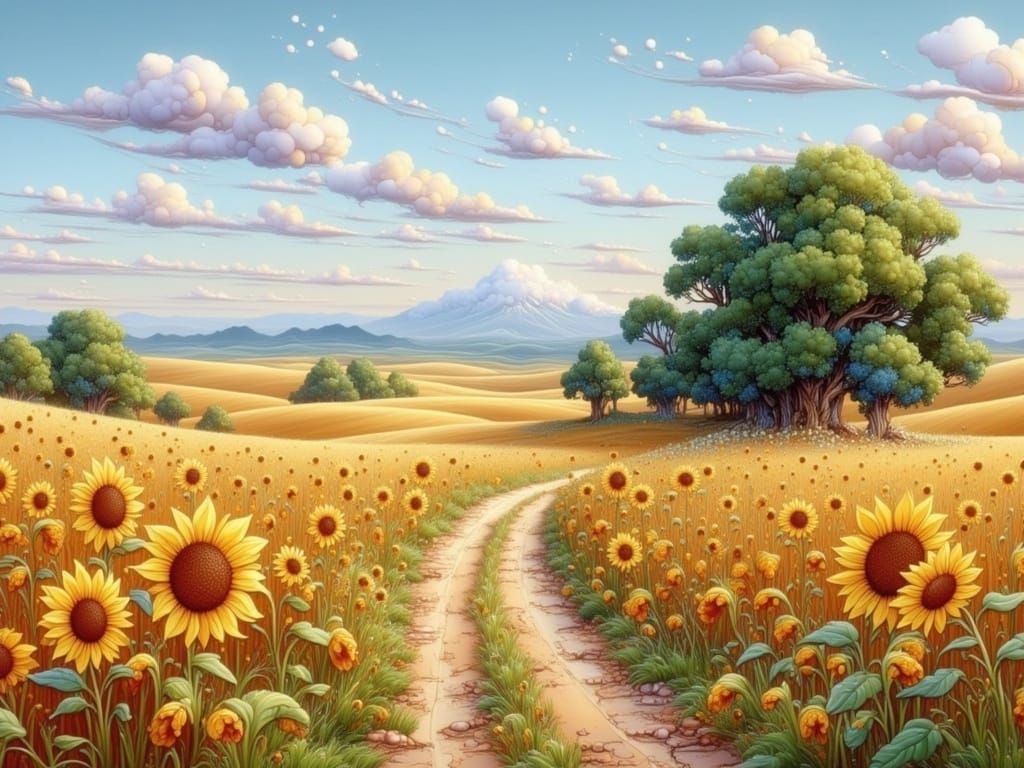 Surreal Rural Landscape in Comic Book Art Style