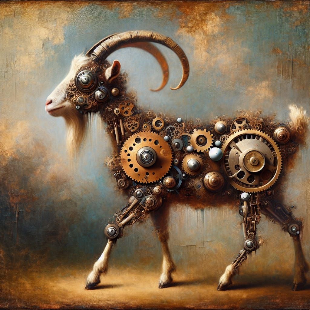 Clockwork Goat in Surrealist Oil Painting