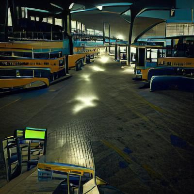 Night Bus Terminal with Dimmed Lights in CryEngine