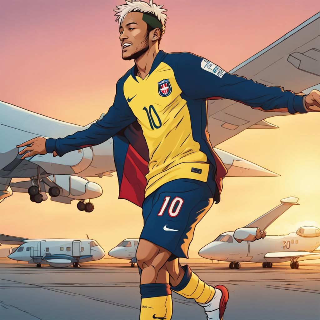 Neymar Departs: Ghibli-Inspired Art in Golden Hour