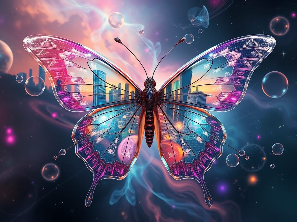 Surreal Butterfly Reflects a Futuristic Metropolis